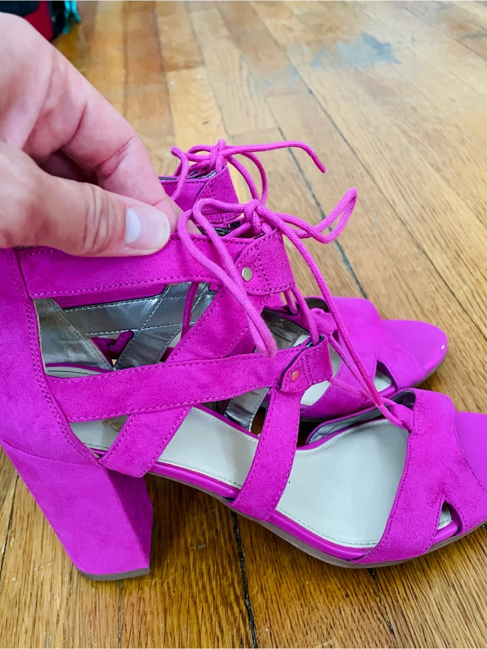 Circus by Sam Edelman Fuchsia Lace-Up Block Heel Sandals